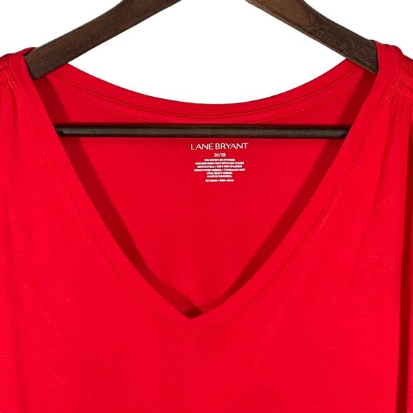 Lane Bryant Sleeveless Ruched Top Women Size 26 Red V-Neck Stretch Side Hem Slit - Picture 3 of 12